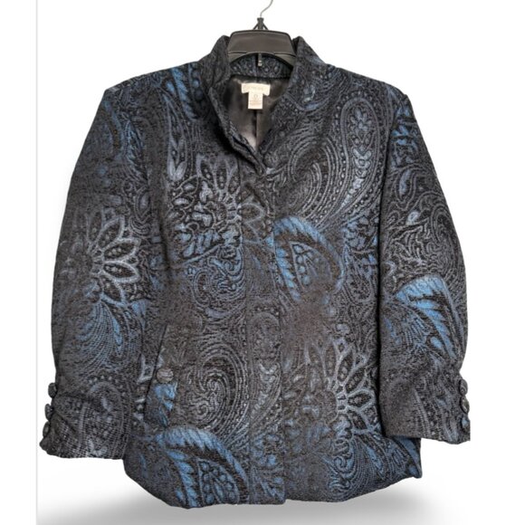 Chico's Jacket Womens Small Button Up Boho Paisley Tapestry Blue Black Pockets - Picture 1 of 10